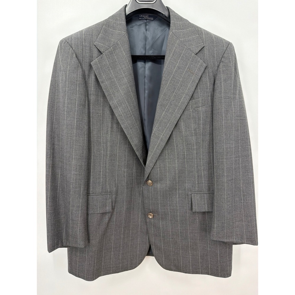 Polo Ralph Lauren Mens Grey Pinstripe Wool 2 Button Blazer Sport Coat USA Made